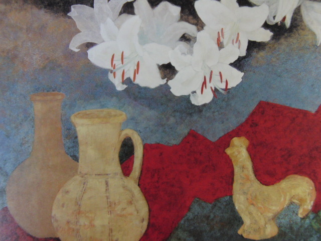 Mie Suzuki, [Antike Vase und Blumen], Aus einer seltenen Sammlung von Rahmenkunst, Neuer Rahmen inklusive, In guter Kondition, Porto inklusive, Kokosnuss, Malerei, Ölgemälde, Stillleben