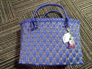 かごバッグ ハンドメイド エコクラフトオルゴナイトチャーム付き