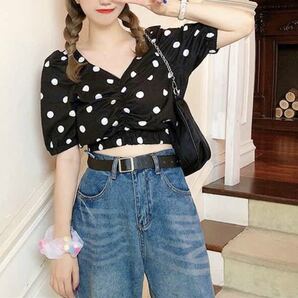 JS FASHION ドット柄トップス ブラック系
