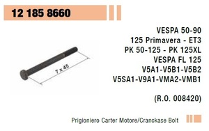 RMS 12185 8660 社外 ボルト クランクケース 平頭切り欠き M7x45 旧型ベスパ　スモール