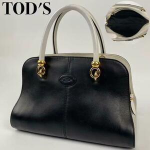 Good Condition ■ TOD'S Tod's Handbag D Bag Cera by Color Gold Metal Fittings Discontinued Black White Leather Dee Bag Mini Boston and, Tod's, Bag, Bag