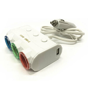 3連シガーソケット 独立スイッチ付 USB有 12v兼用 ホワイト 送料無料
