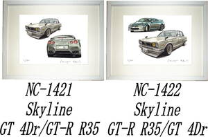 NC-1421スカイラインGT 4Dr/GT-R R35・NC-1422 GT-R R35/GT限定版画300部 直筆サイン有 額装済●作家 平右ヱ門 希望図柄をお選び下さい。