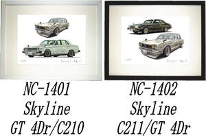 NC-1401スカイラインGT 4Dr/C210・NC-1402 Skyline C211/GT限定版画300部 直筆サイン有 額装済●作家 平右ヱ門 希望図柄をお選び下さい。