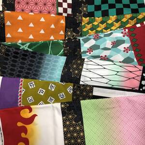 送料無料■鬼滅の刃 羽織柄 生地幅×約30cm 3枚セット コットン ■はぎれ ハンドメイド マスク ナフキン 巾着袋 柱 炭治郎 胡蝶しのぶ
