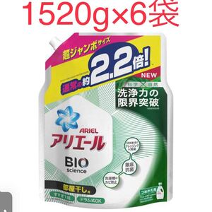 アリエール バイオサイエンスジェル 部屋干し用詰め替え超ジャンボ洗濯洗剤 抗菌(1520g 6袋セット)