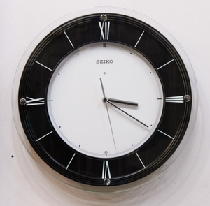 ★☆美品 SEIKO セイコー 電波時計 KX321B 黒檀(エボニー)柄 前面カットガラス モダン壁掛け時計 USED ☆★
