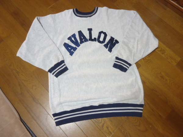 L相当/90sチャンピオンChampion/リバースウィーブ/USA/刺繍タグ/リブライン/トレーナー/スウェット/カレッジロゴ/グレーネイビーリブ