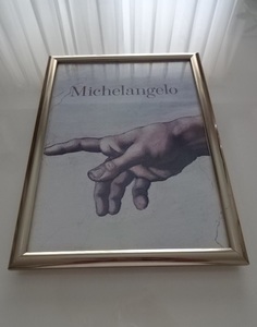 Cadre d'art § Cadre A4 (sélectionnable) avec affiche photo § Michelangelo Buonarroti § Peinture à la main La Création d'Adam Style Antique, meubles, intérieur, Accessoires intérieurs, autres