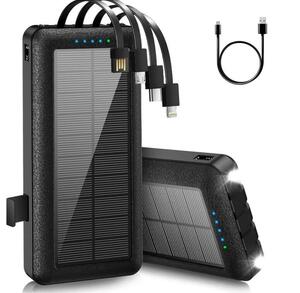 モバイルバッテリー ソーラー 30000mAh 大容量充電器 4台同時充電 PSE認証済 ブラック