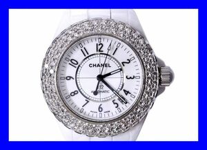 ●本物 極上品 シャネル CHANEL J12 K18金アフターダイヤベゼル ホワイトゴールド メンズ ウォッチ 腕時計 セラミックベルト 18金 Z2834