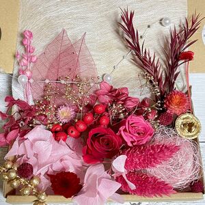 プリザーブドフラワー薔薇2輪★フランボワーズとレッド 花材詰め合わせ