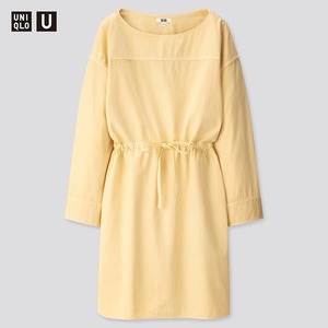 【お値下げ】新品タグ付き ユニクロUNIQLO デニムドローストリングワンピース 長袖 クリストフ・ルメール 深みのある色味や表情 XSクリーム