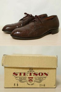 高級! 袋 箱付き! 40s 50s STETSON USA製 ビンテージ ステットソン 本リザード トカゲ革 レザー ビジネス ドレス シューズ 靴 革靴 8B 26cm