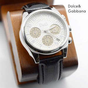 《一点物》Dolce&Gabbana 腕時計 シルバー クロノグラフ デイト メンズ D&G ドルガバ レザーベルト