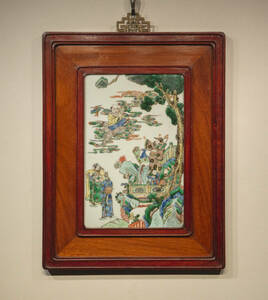 清 五彩人物故事図瓷板挂屏 中国 古美術