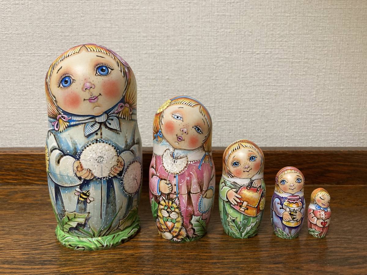Produits russes☆ Pissenlit à bois Angel Matryoshka (5P) H14 fabriqué par Mila Chmelyova, Articles faits à la main, intérieur, marchandises diverses, ornement, objet