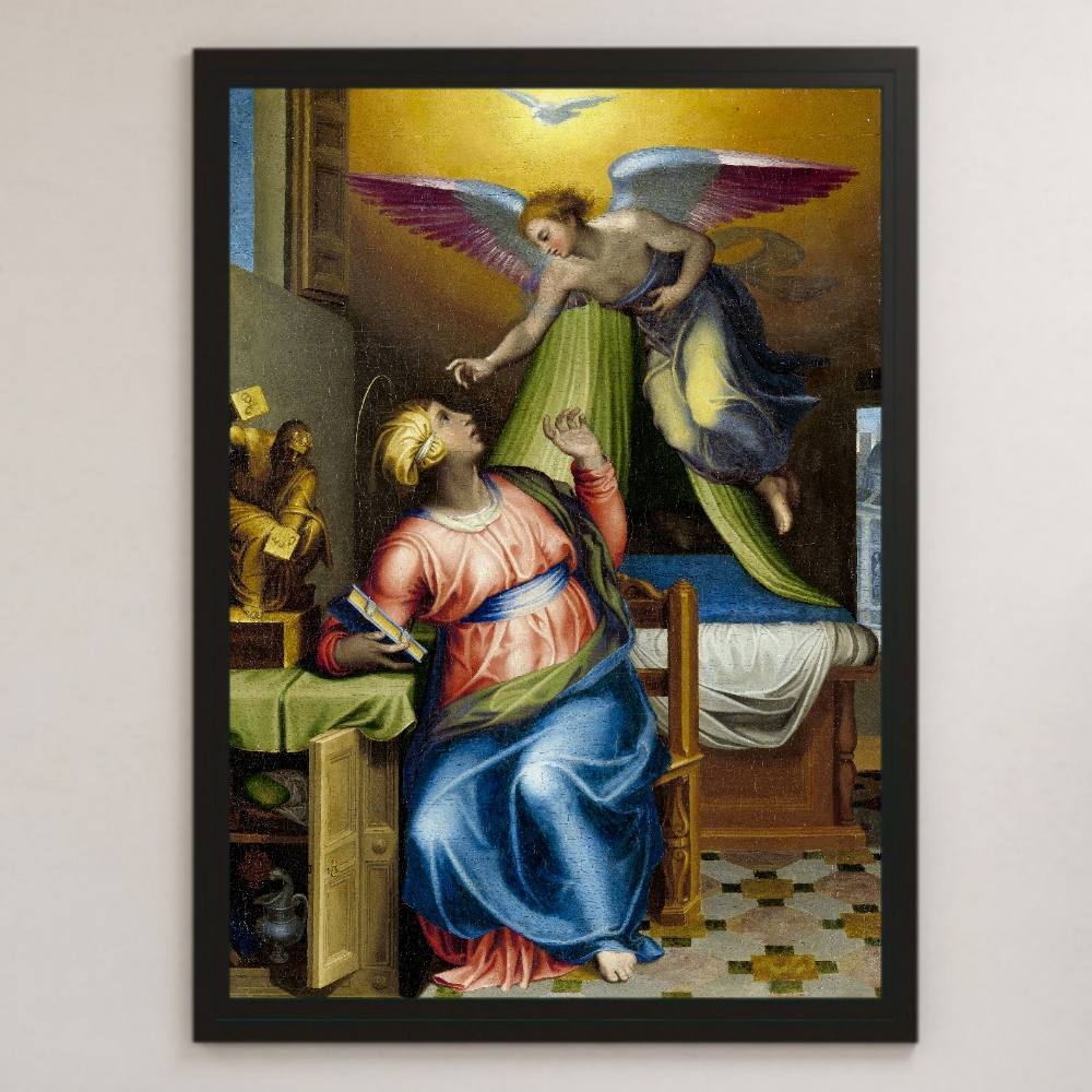 天使报喜绘画艺术光面海报 A3 酒吧咖啡馆经典室内宗教绘画圣经基督圣母玛利亚天使加百利福音, 住宅, 内部的, 其他的
