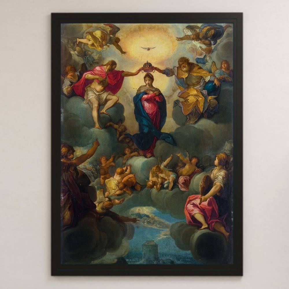 马修·冈德拉克《圣母加冕》绘画艺术光面海报 A3 酒吧咖啡馆经典室内宗教绘画基督教圣经玛丽, 住宅, 内部的, 其他的