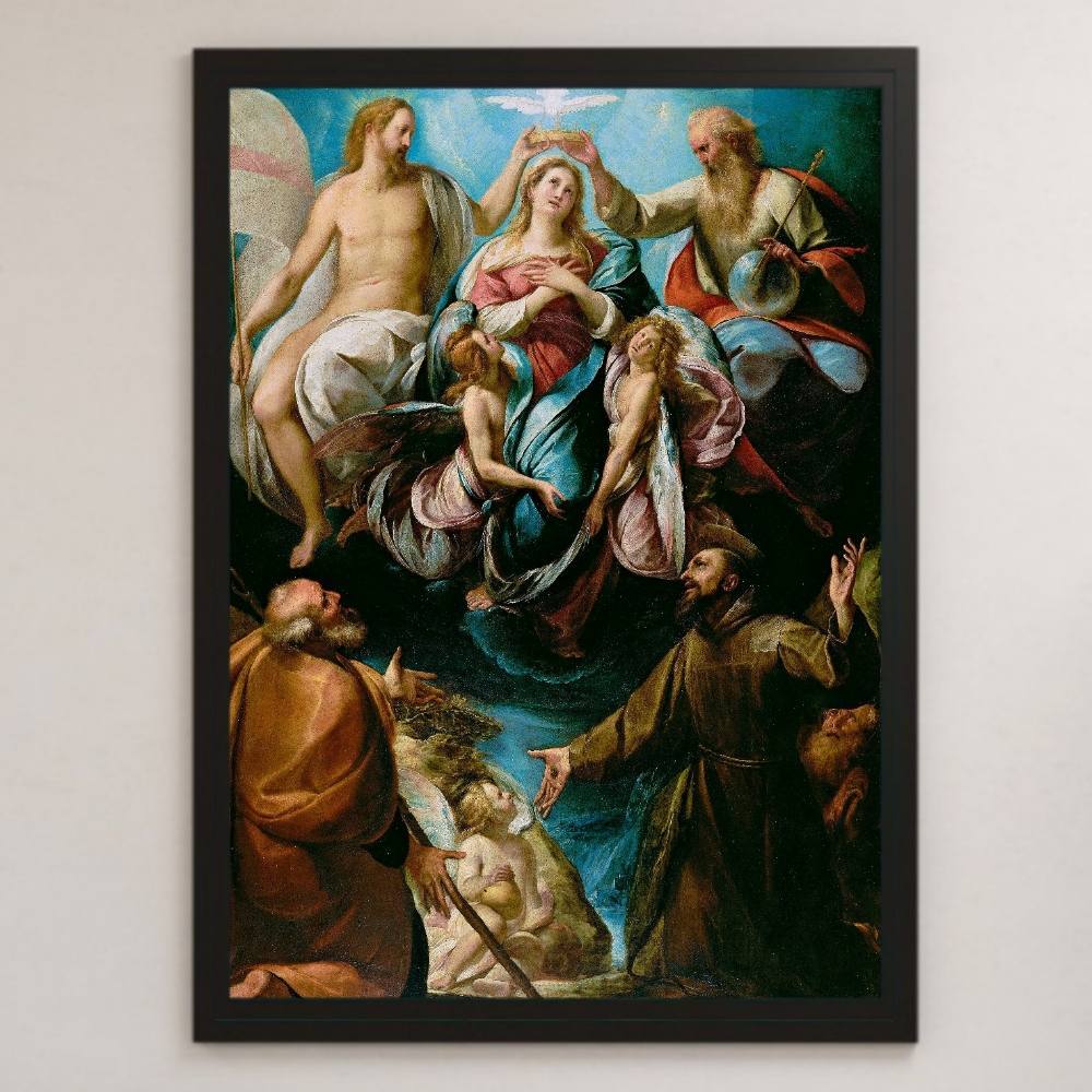 朱利奥·普罗卡西尼《圣母加冕》绘画艺术光面海报 A3 酒吧咖啡馆经典室内宗教绘画基督教圣经玛丽, 住宅, 内部的, 其他的