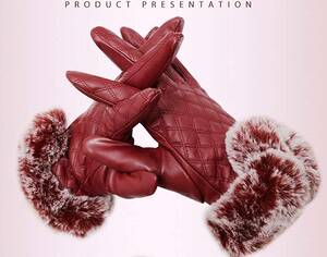  new goods * gorgeous . leather glove red outing protection against cold gloves fur attaching . reverse side nappy . leather . warm . touch panel correspondence 