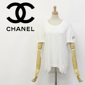 国内正規品◆CHANEL/シャネル スパンコール ロゴ コットン Tシャツ 半袖 カットソー トップス オフホワイト 48