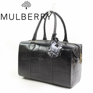 ◆ MULBERRY / Mulberry crocodile embossed leather Boston hand bag black fashion, ladies bag, Boston bag