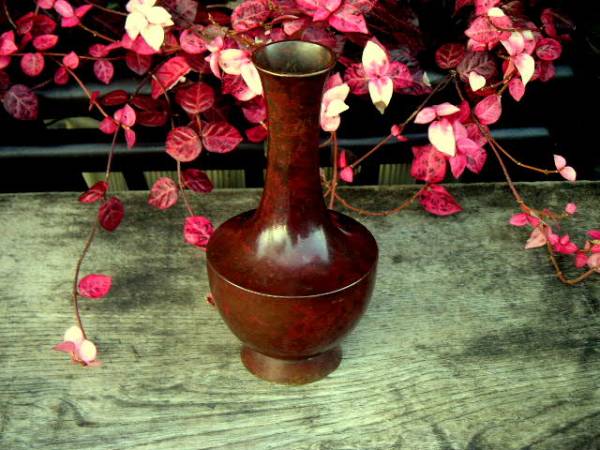 ☆Free Shipping☆Kurakura☆ Copper Vase [Shukuki] ☆ Flower Vase Antique Antiques Showa Retro Antique D13, Handmade items, interior, miscellaneous goods, ornament, object