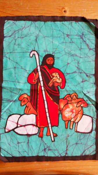 ★Peinture batik du Népal★Cire teinte à la main ★Christ★①, ouvrages d'art, peinture, autres