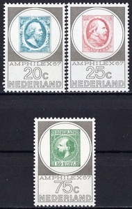 ★1967年 オランダ - 「1852年の切手/切手展示会」3種完 未使用(MNH)(SC#448-450)★ZJ-527