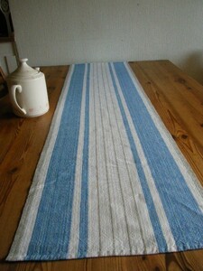 北欧スウェーデン☆ヘムスロイド 手織り ブルー系 テーブルランナー