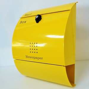 郵便ポスト郵便受けおしゃれかわいい人気北欧大型メールボックス 壁掛けプレミアムステンレスイエロー黄色ポストpm031