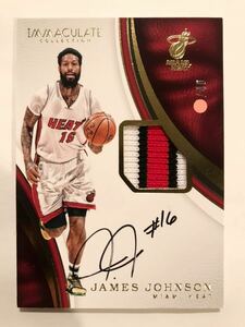 最高級直書/40 Patch Auto 16 Panini Immaculate James Johnson ジェームズ・ジョンソン NBA サイン ユニフォーム Heat Net ネッツ バスケ