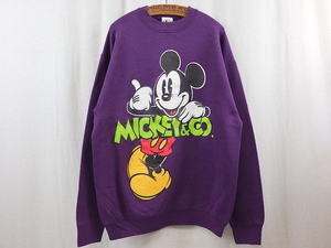 90'S USA製 MICKEY&CO. オールドミッキーマウス プリントスウェット(XL)パープル