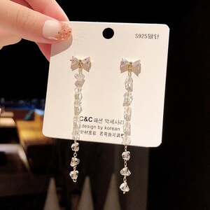 リボン ロングピアス レディース ビジュー かわいい おしゃれ 韓国 ビジュー キラキラ 韓国ファッション オルチャン 新品 送料無料の商品画像
