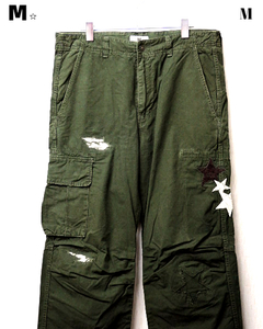 M【Mエム star patch repair military pants 12HS-MPT002 khaki Mエム スター パッチ リペア ミリタリー パンツ カーキ】