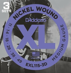 3セットパック D'Addario EXL115-3D Nickel Wound 011-049 ダダリオ エレキギター弦