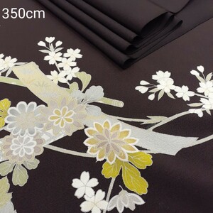 正絹 121501 焦げ茶色 花柄 シルク350cm はぎれ ハギレ リメイク ハンドメイド