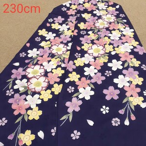 正絹 122105 紺紫色 桜柄 シルク230cm はぎれ ハギレ リメイク ハンドメイド