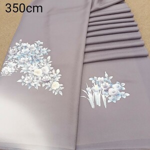正絹 81902 薄紫色 花柄 金彩 シルバー色 シルク350cm はぎれ ハギレ リメイク ハンドメイド