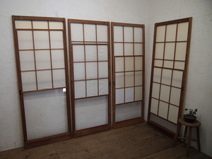 taS322*(2)[H176,5cm×W67cm]×4 sheets * condition. is good wonderful snow see shoji door * fittings sliding door glass door sash old Japanese-style house retro M pine 