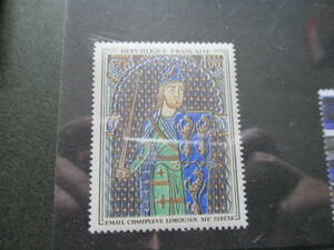 フランス美術切手　リムザンの七宝エナメル「ジョフロワ4世」　1964年　未使用　フランス共和国　VF/NH