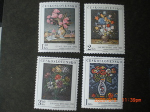ブラチスラバ城の花の名画　４種完　未使用　1976年　チェコスロバキア共和国　VF/NH