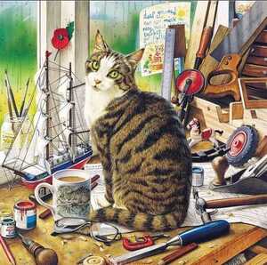 クロスステッチキット 図画工作の猫 14CT 刺繍 ねこ ネコ