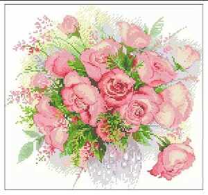 クロスステッチキット スプレーシフォンローズ(ピンク) 14CT 刺繍 37×35cm 花 薔薇 バラ