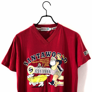 サンタワールド SANTAWORLD BIGプリント 半袖Tシャツ カットソー Mサイズ /赤/レッド