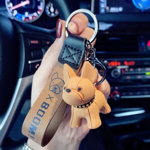 キーリング フレンチブルドッグ キーホルダー ブルドック キーリング ストラップ キーホルダー バッグチャーム キー 赤 黒 茶