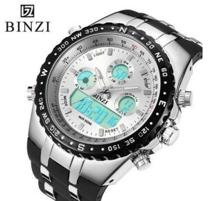 【激安】BINZI ブランド スポーツ 腕時計 クロノグラフ メンズ 防水 ファッション シリコン LED デジタル 男性 紳士 おしゃれ 高級