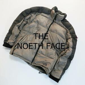 THE NORTH FACE ノースフェイス ダウンジャケット サイズL グレー 胸ロゴ フルジップ ポケット 4374