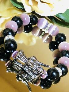  natural stone Power Stone black Dragon onyx purple cat's-eye .. number bracele inside surroundings 15.